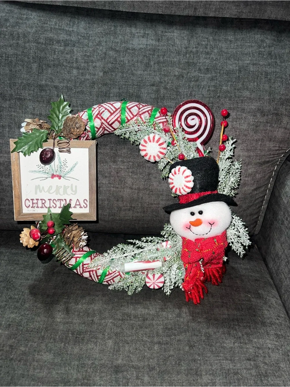 Festive Snowman Christmas Wreath - Red, White, Green